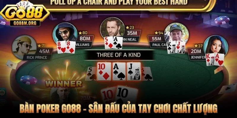 Bàn poker online Go88 với mức blind từ 1.000 đến 10 triệu VND