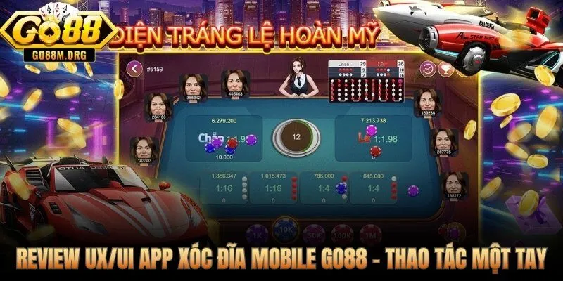 Giao diện xóc đĩa mobile Go88 chuẩn thumb zone thao tác một tay